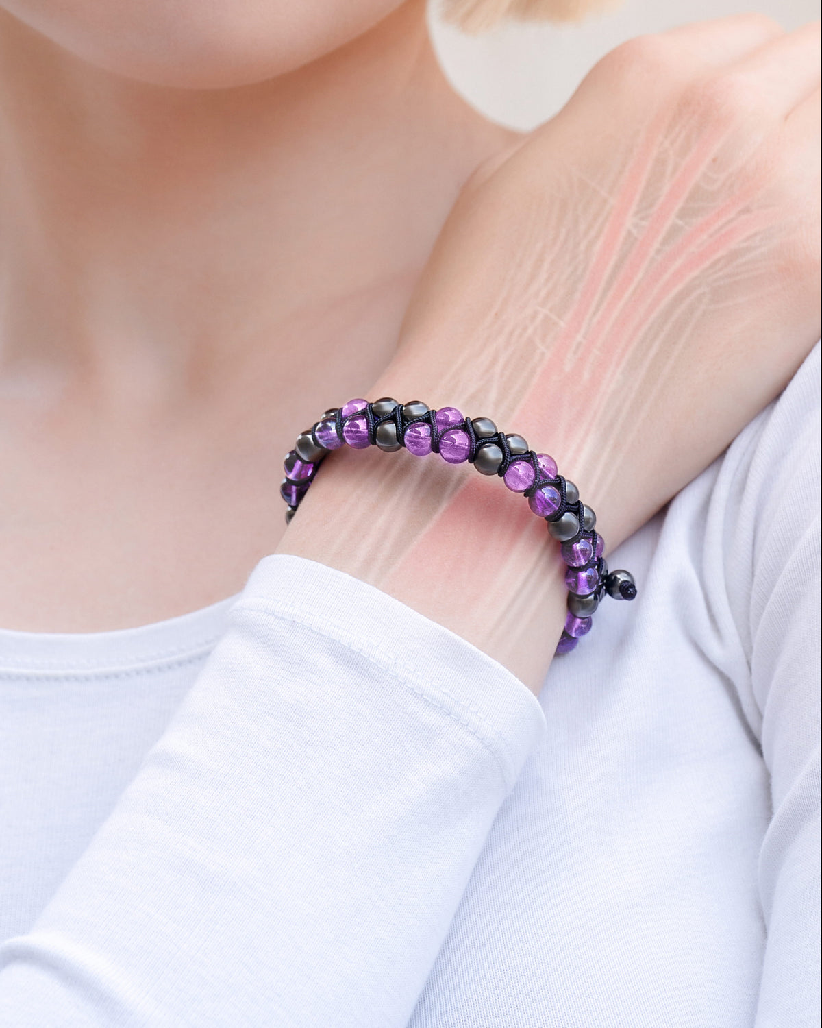 Magnetic Hematite & Amethyst Beaded Bracelet for Women