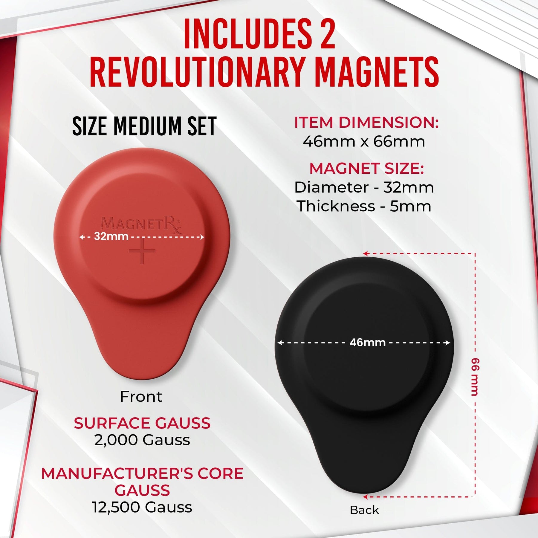 Biomagnetic Therapy Magnet Set — Neodymium & Silicone (2 Medium Magnets)
