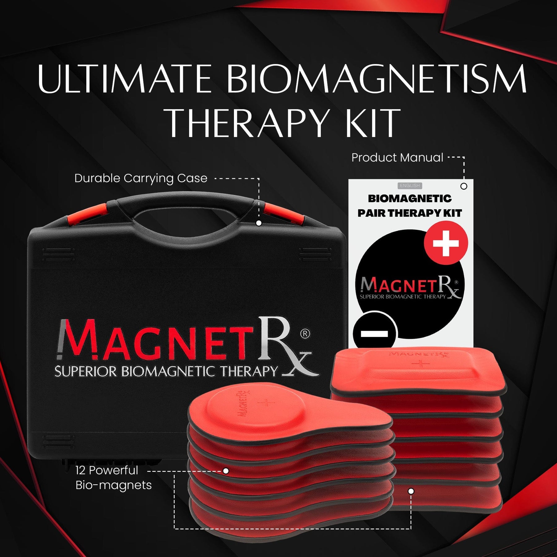 Biomagnetic Therapy Magnet Kit — Ferrite & Leather (12 Mixed Units)