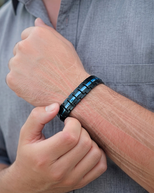 EllipseMAX Magnetic Bracelet for Men (Black & Blue Line)