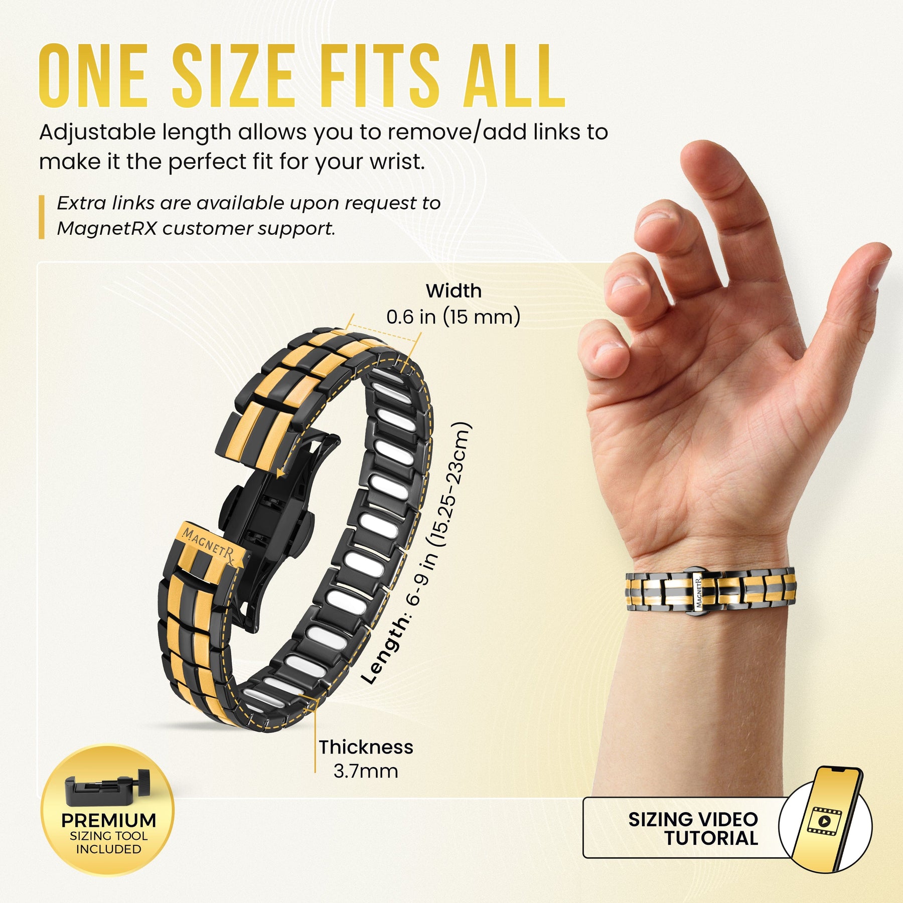 EllipseMAX Magnetic Bracelet for Men (Black & Gold)