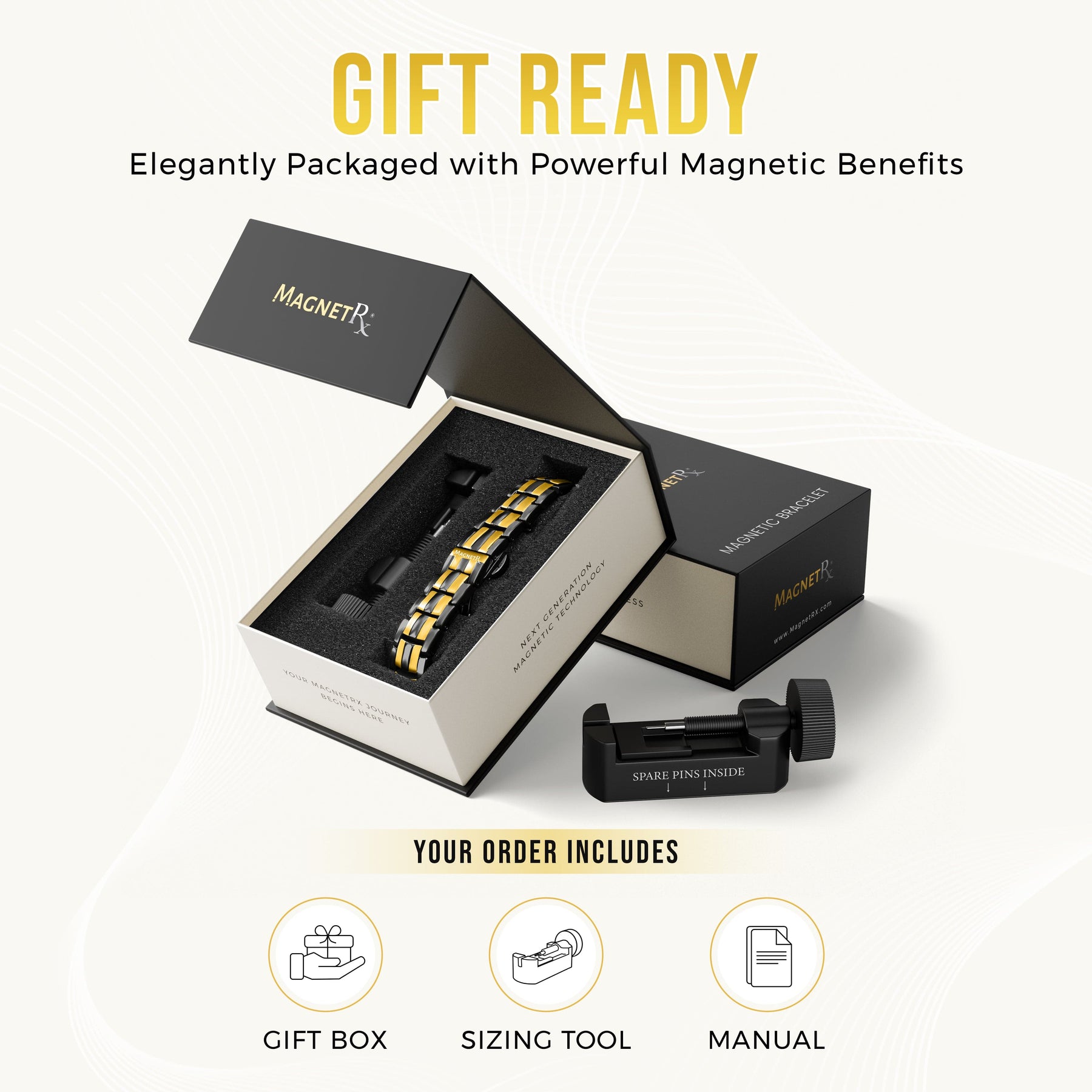 EllipseMAX Magnetic Bracelet for Men (Black & Gold)