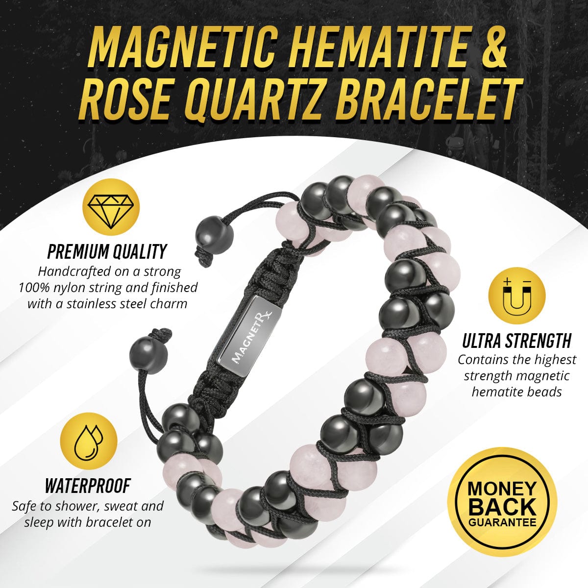 Magnetic Hematite & Rose Quartz Beaded Bracelet for Women
