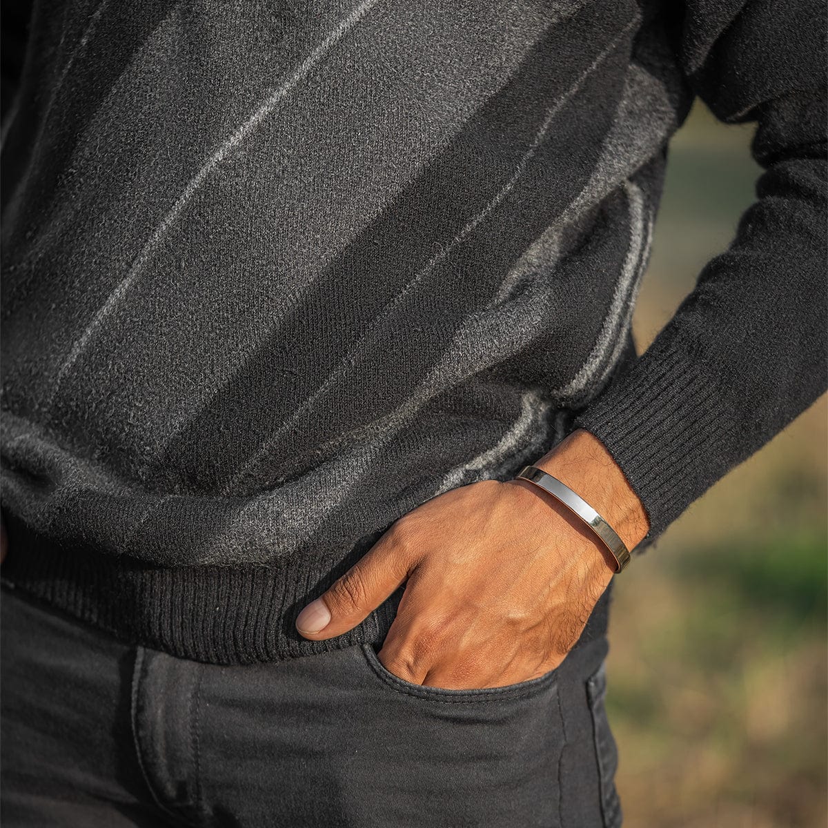 Men’s Magnetic Bracelet Cuff (Polished Silver)