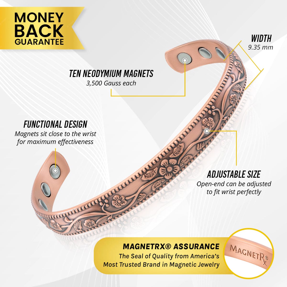 Women’s Floral Style Copper Magnetic Therapy Bracelet Bangle
