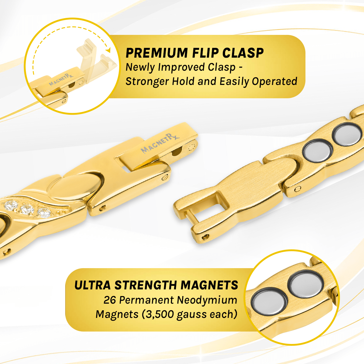 Women's Ultra Strength Magnetic Bracelet Crystal XO (Gold)