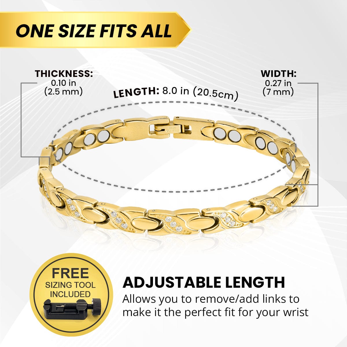 Women's Ultra Strength Magnetic Bracelet Crystal XO (Gold)