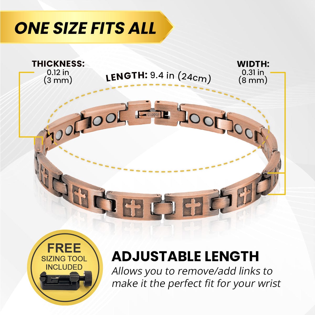 Women’s Ultra Strength Pure Copper Magnetic Bracelet (Cross)