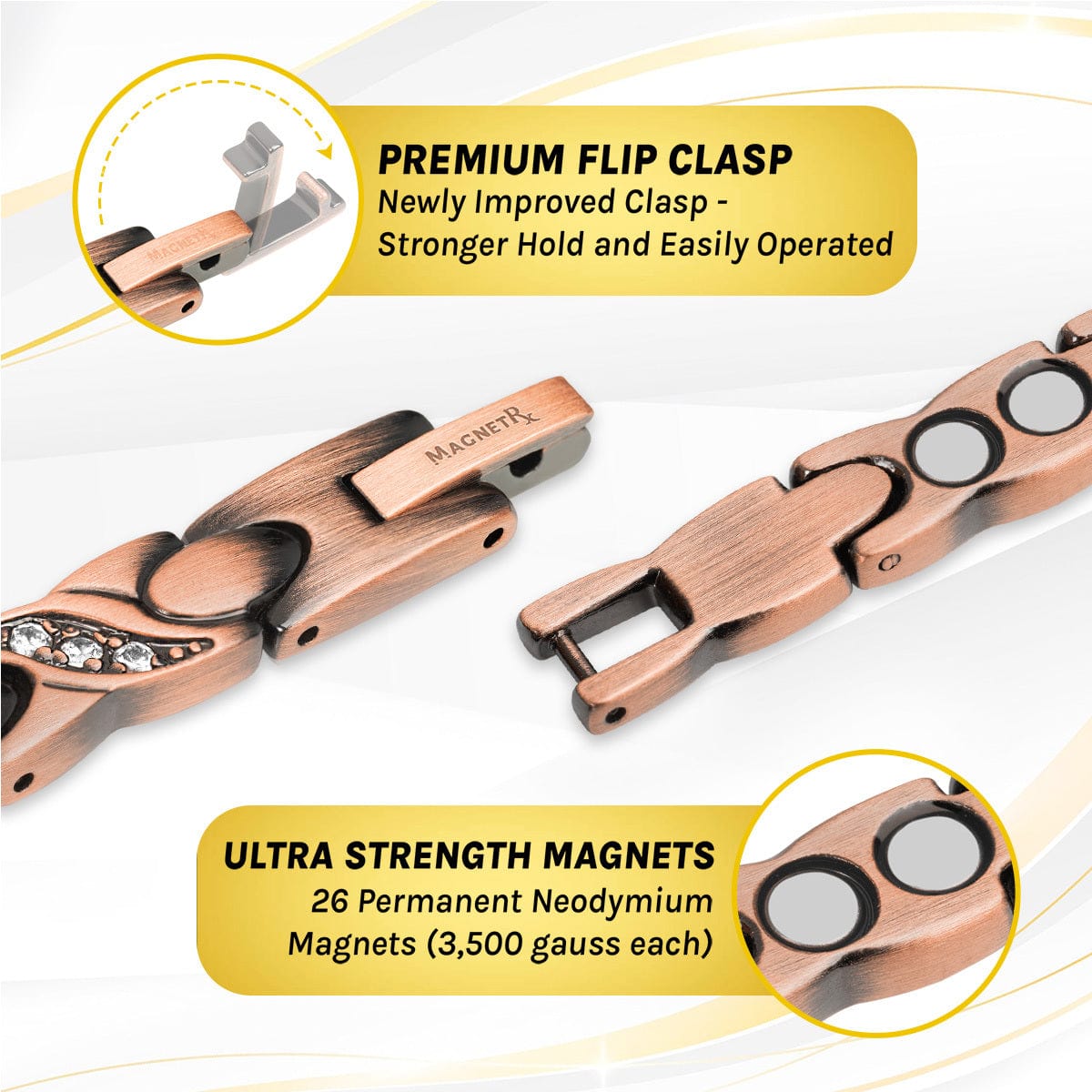 Women’s Ultra Strength Pure Copper Magnetic Bracelet (Crystal XO)