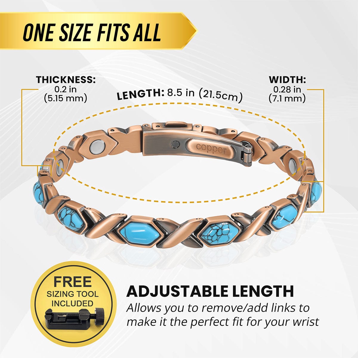 Women's Ultra Strength Pure Copper Magnetic Bracelet (Turquoise XO)