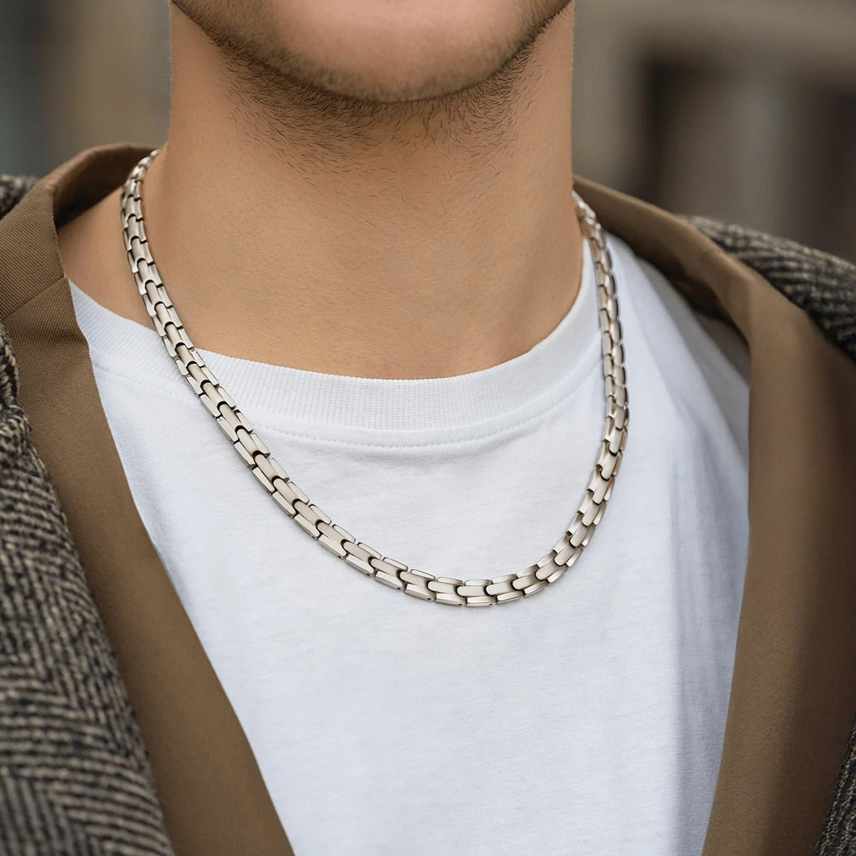 Magnetic Bundles Men’s Power Set – EllipseMAX Magnetic Bracelet + Necklace (Silver) MagnetRX