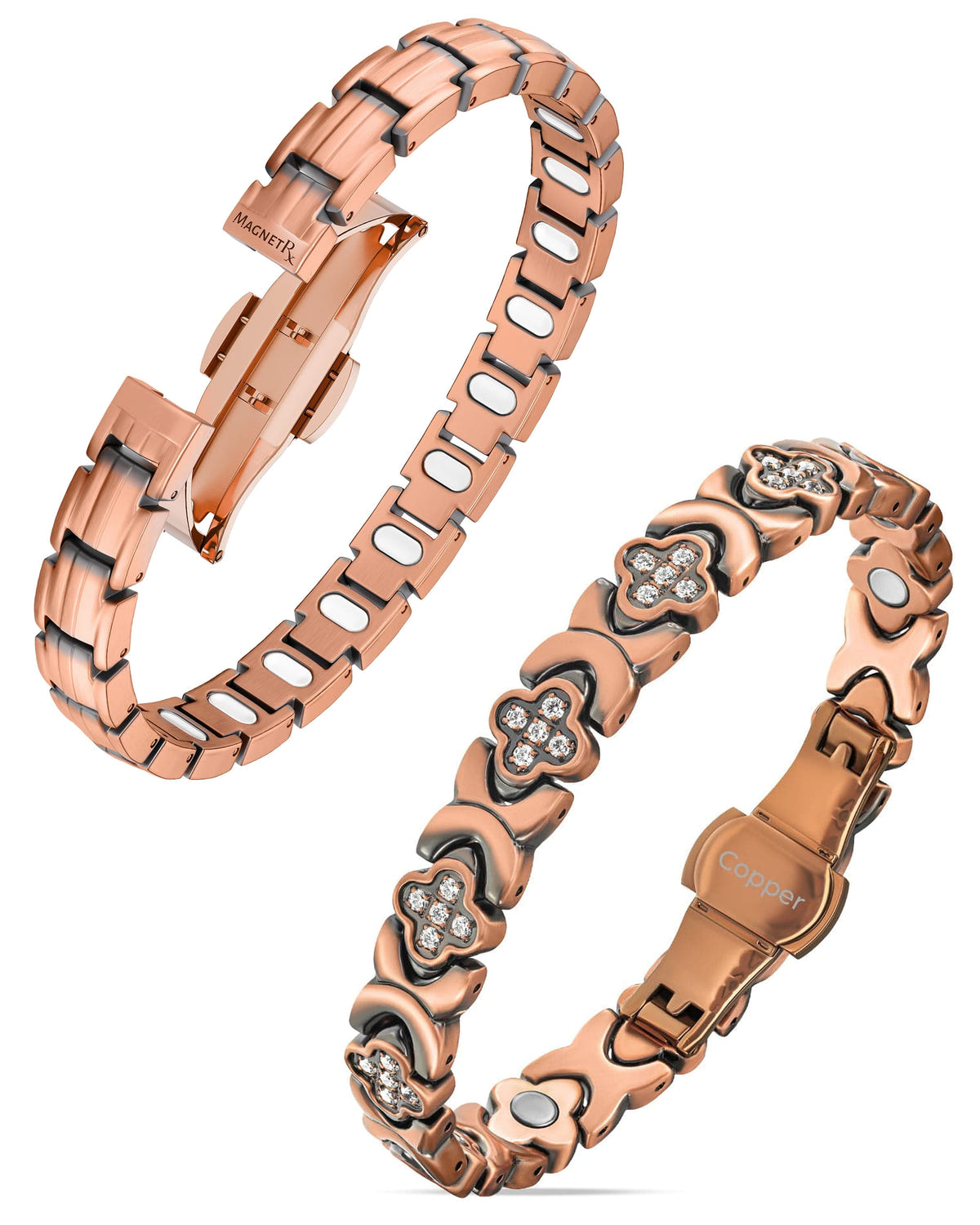 Magnetic Bundles Women’s Copper Magnetic Bracelet Duo – EllipseMAX & Crystal Clover MagnetRX