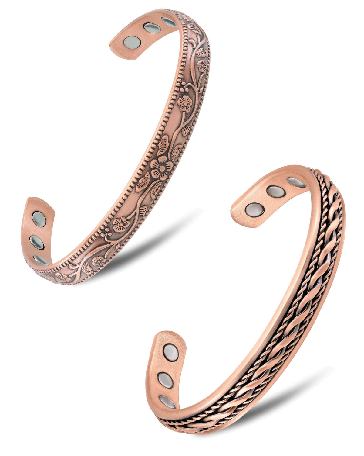 Magnetic Bundles Women’s Copper Magnetic Cuff Duo – Floral & Twisted Wire MagnetRX