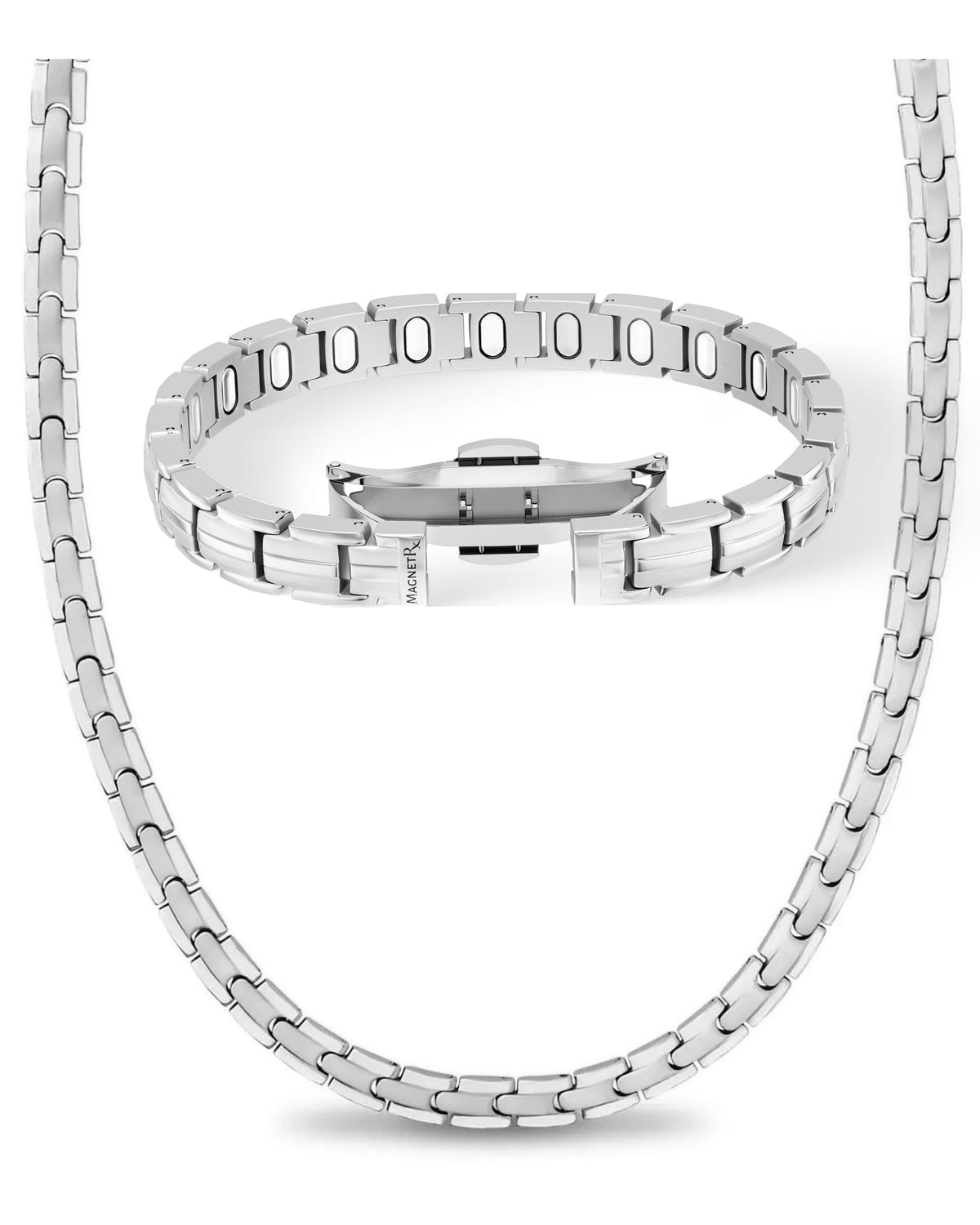 Magnetic Bundles Women’s Power Set – EllipseMAX Magnetic Bracelet + Necklace (Silver) MagnetRX