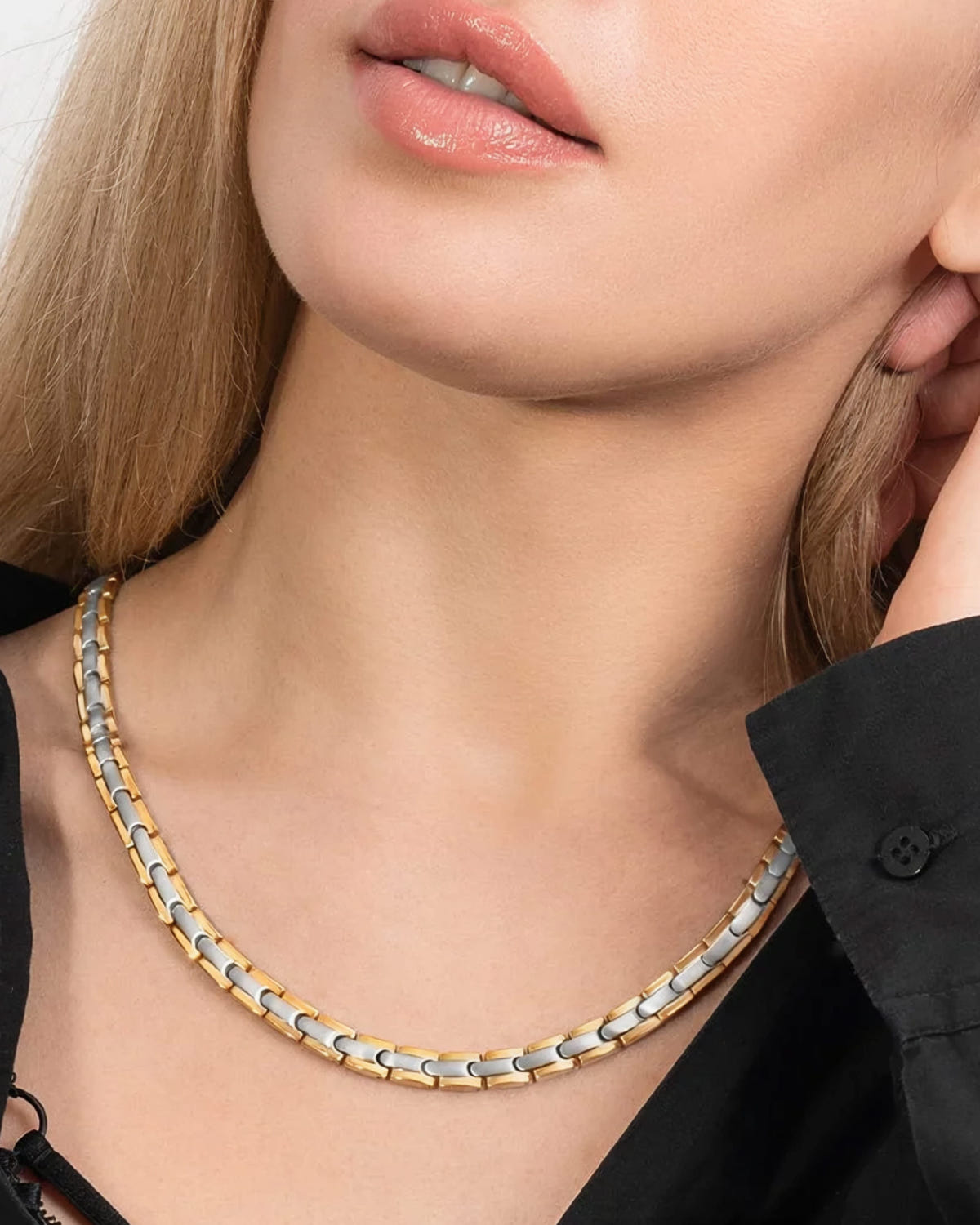 Magnetic Bundles Women’s Power Set – EllipseMAX Magnetic Bracelet + Necklace (Silver / Gold) MagnetRX