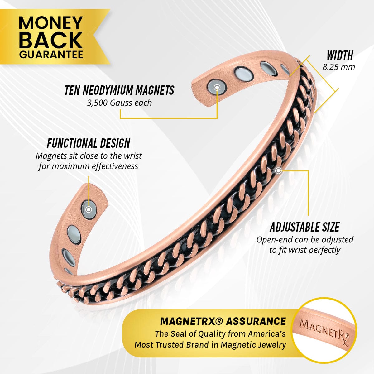 Curb Chain Inlay Copper Cuff Magnetic Therapy Bracelet for Men & Women