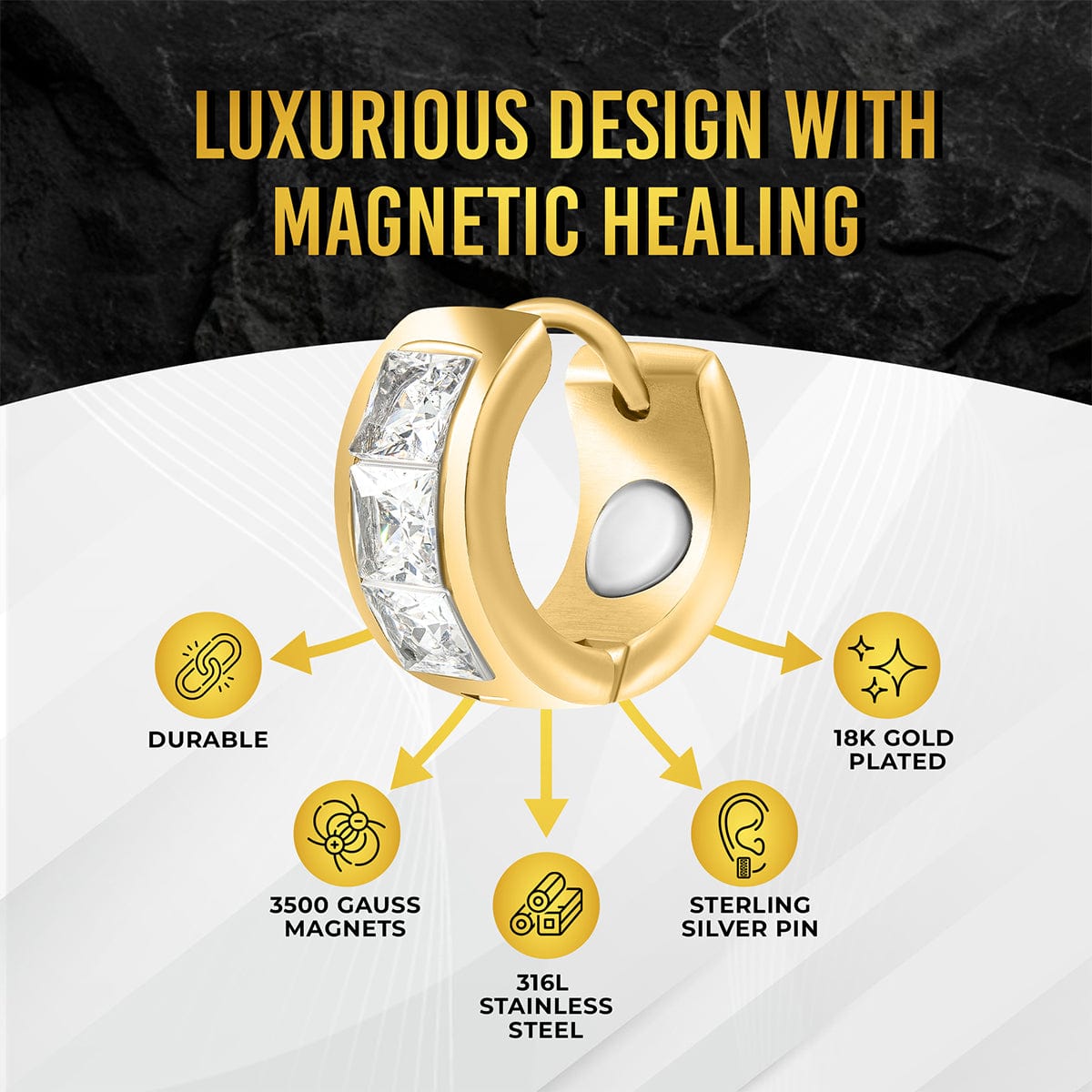 Crystal Magnetic Therapy Earrings for Women (Gold)