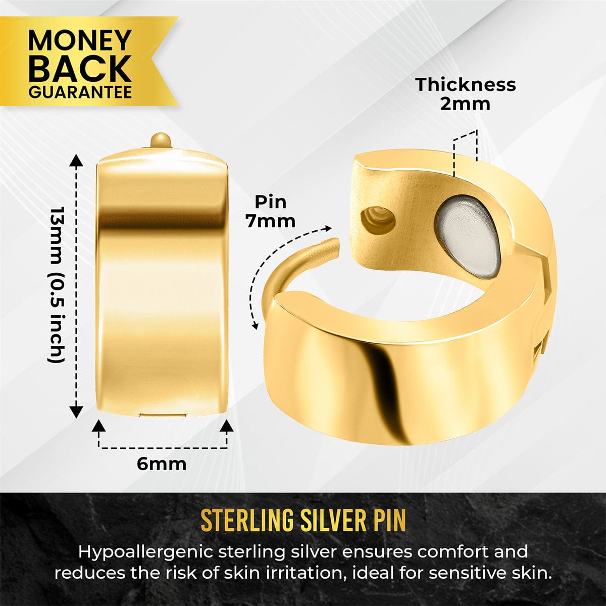 Polished Magnetic Therapy Earrings for Women (Gold)