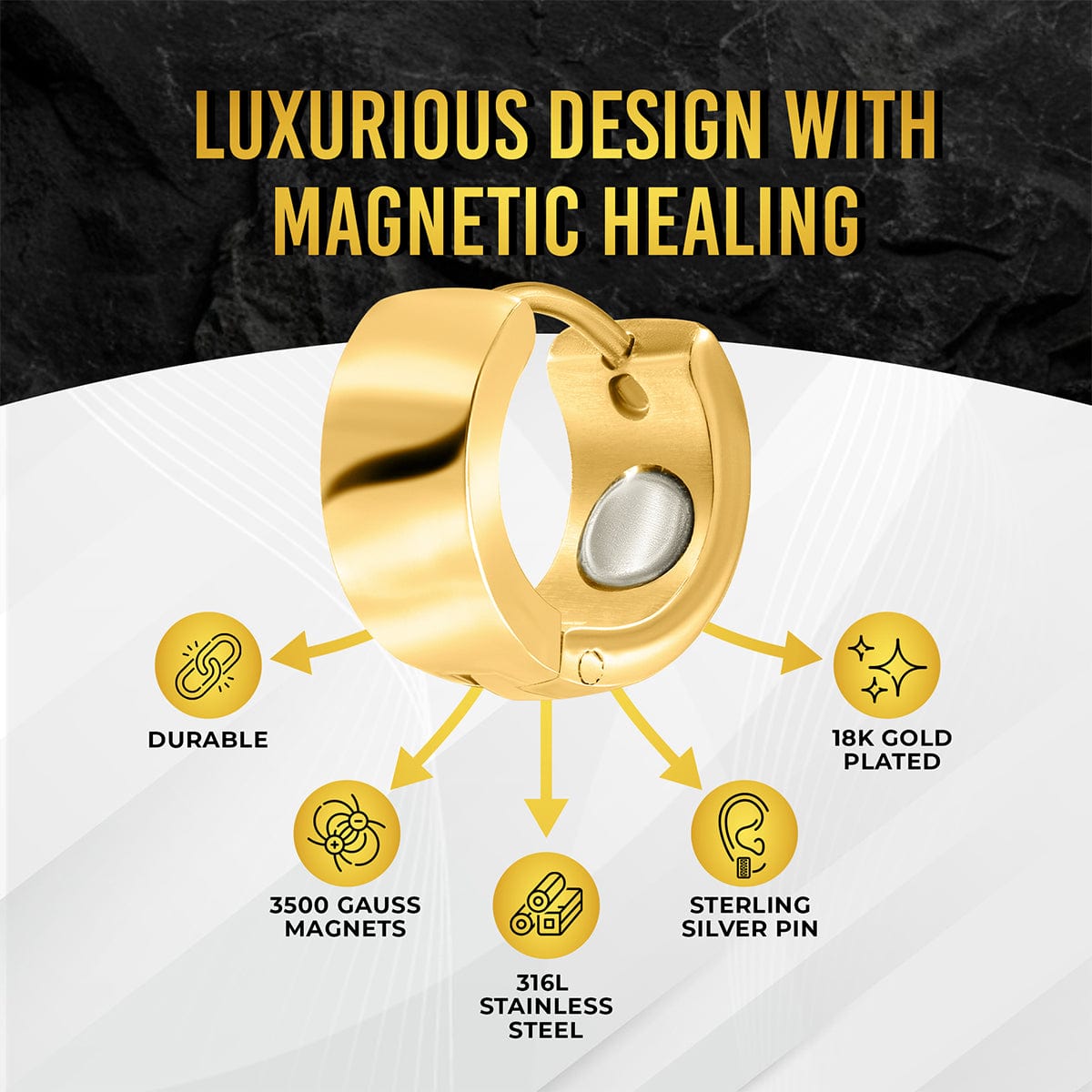 Polished Magnetic Therapy Earrings for Women (Gold)