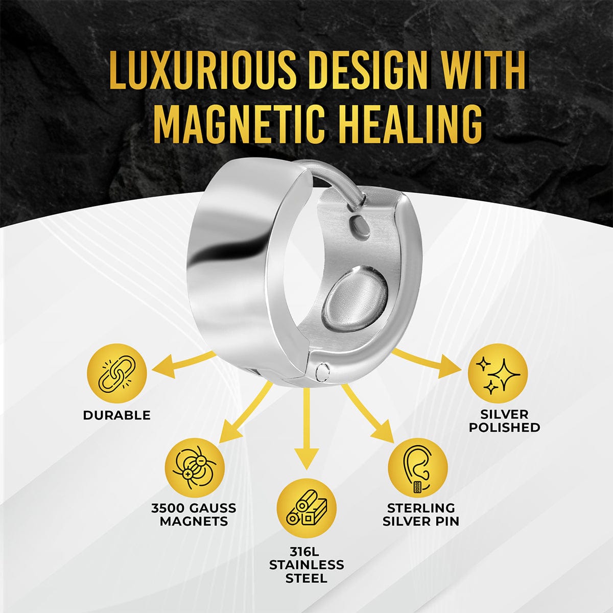 Polished Magnetic Therapy Earrings for Women (Silver)