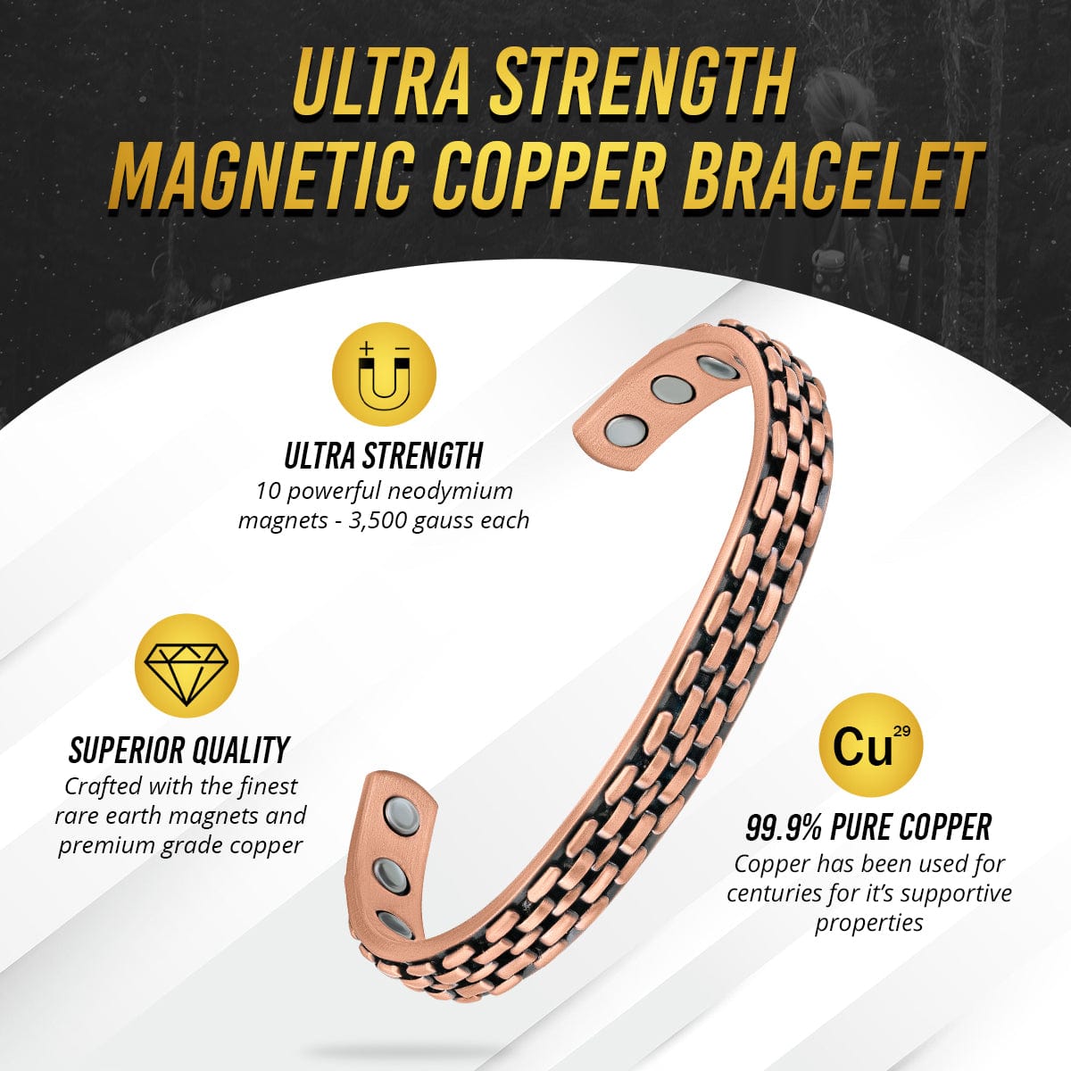 Link Chain Inlay Copper Cuff Magnetic Therapy Bracelet for Men & Women