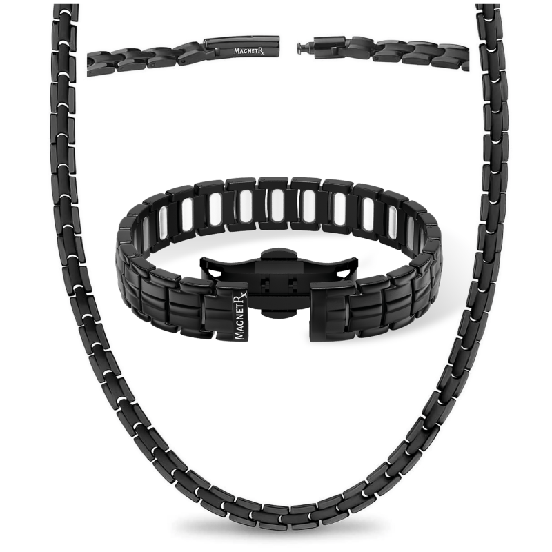 Magnetic Men’s Power Set – EllipseMAX Magnetic Bracelet + Necklace (Black) MagnetRX