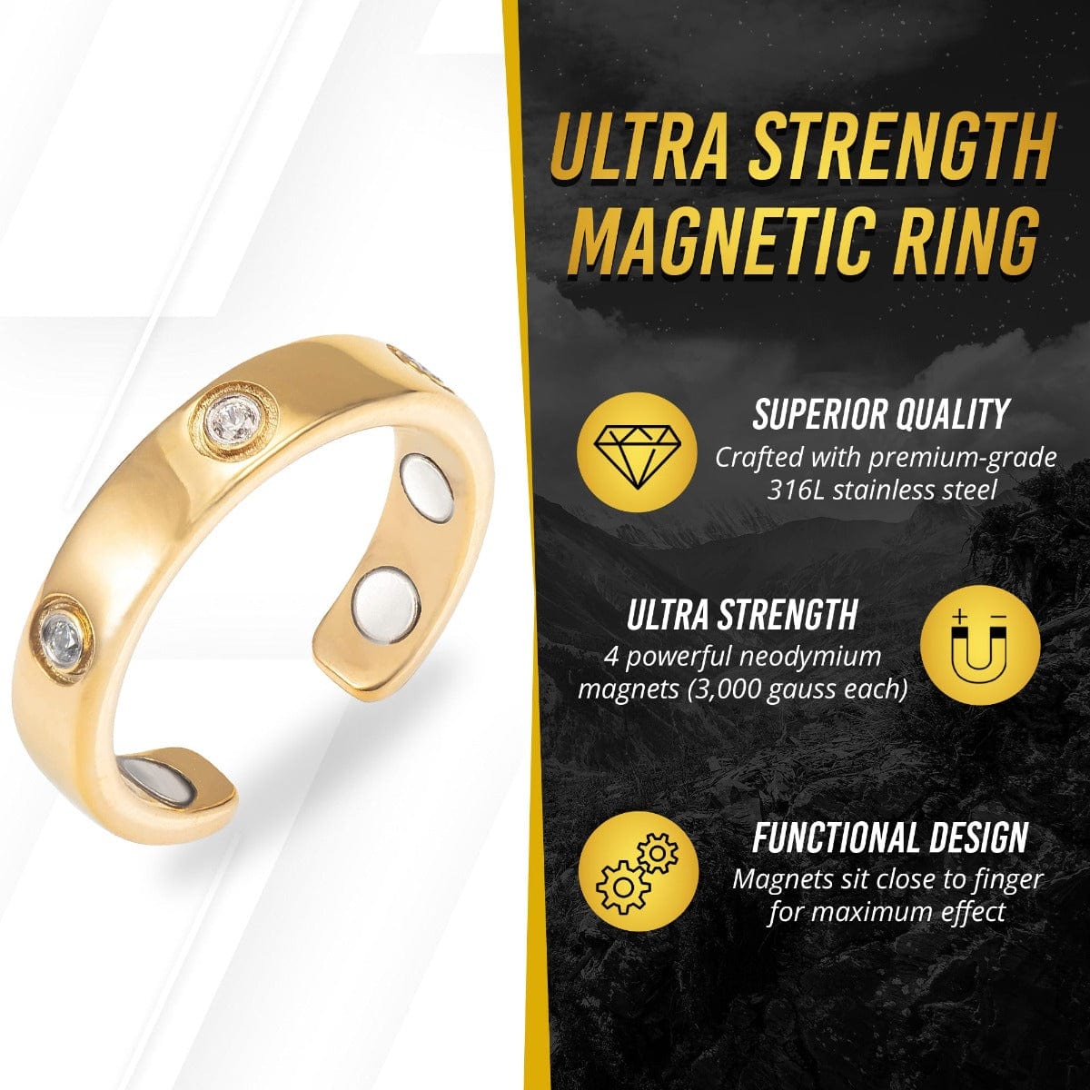 Crystal Magnetic Therapy Ring (Gold)