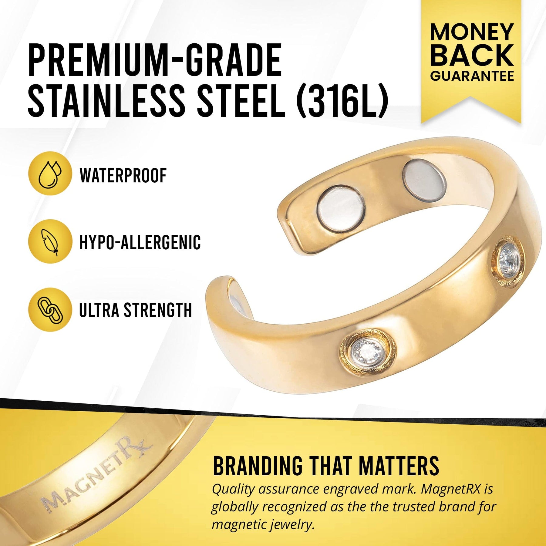 Crystal Magnetic Therapy Ring (Gold)