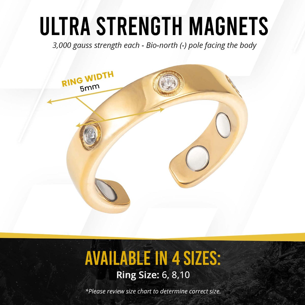Crystal Magnetic Therapy Ring (Gold)