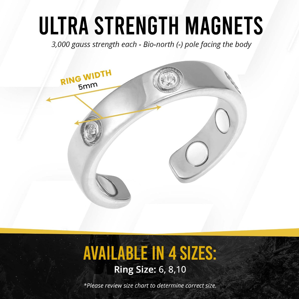 Magnetic Ring Crystal Magnetic Therapy Ring (Silver) MagnetRX