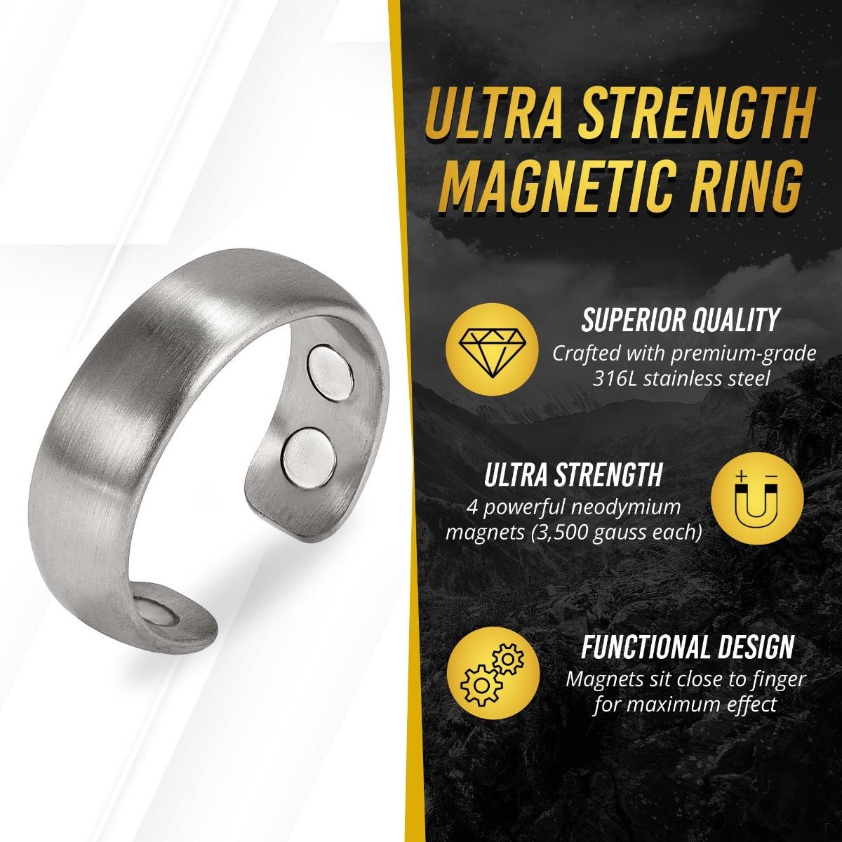 Magnetic Therapy Ring (Brushed Silver)