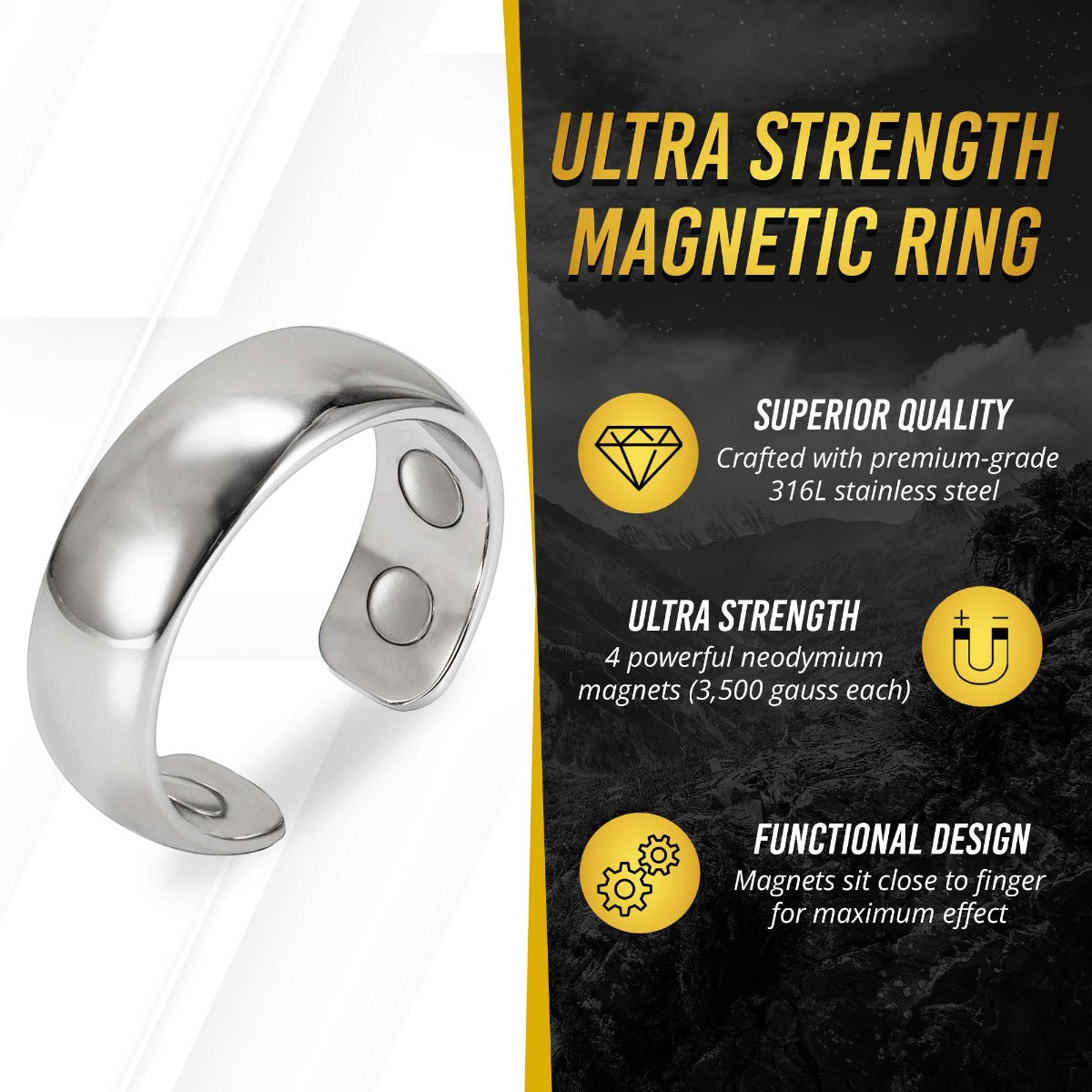 Magnetic Therapy Ring (Polished Silver)