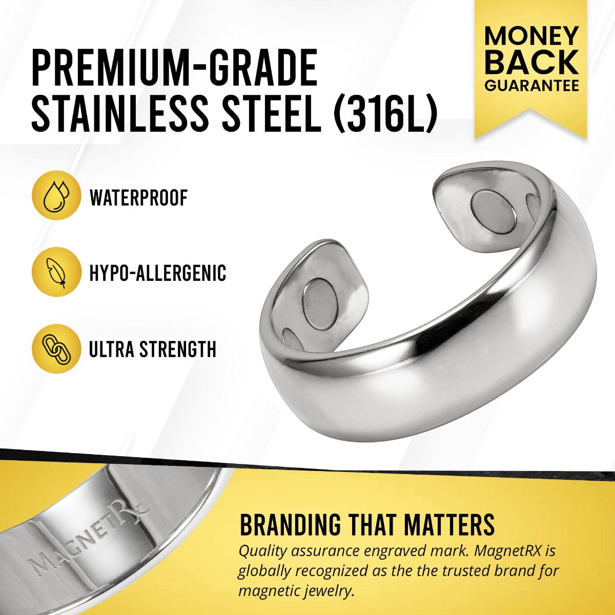 Magnetic Therapy Ring (Polished Silver)