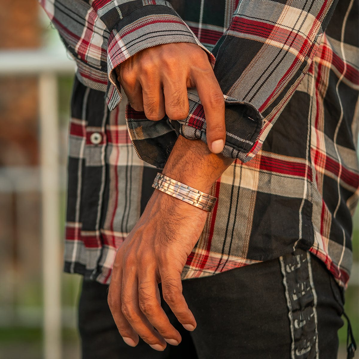 Stamped Chain Magnetic Copper Bracelet Cuff for Men