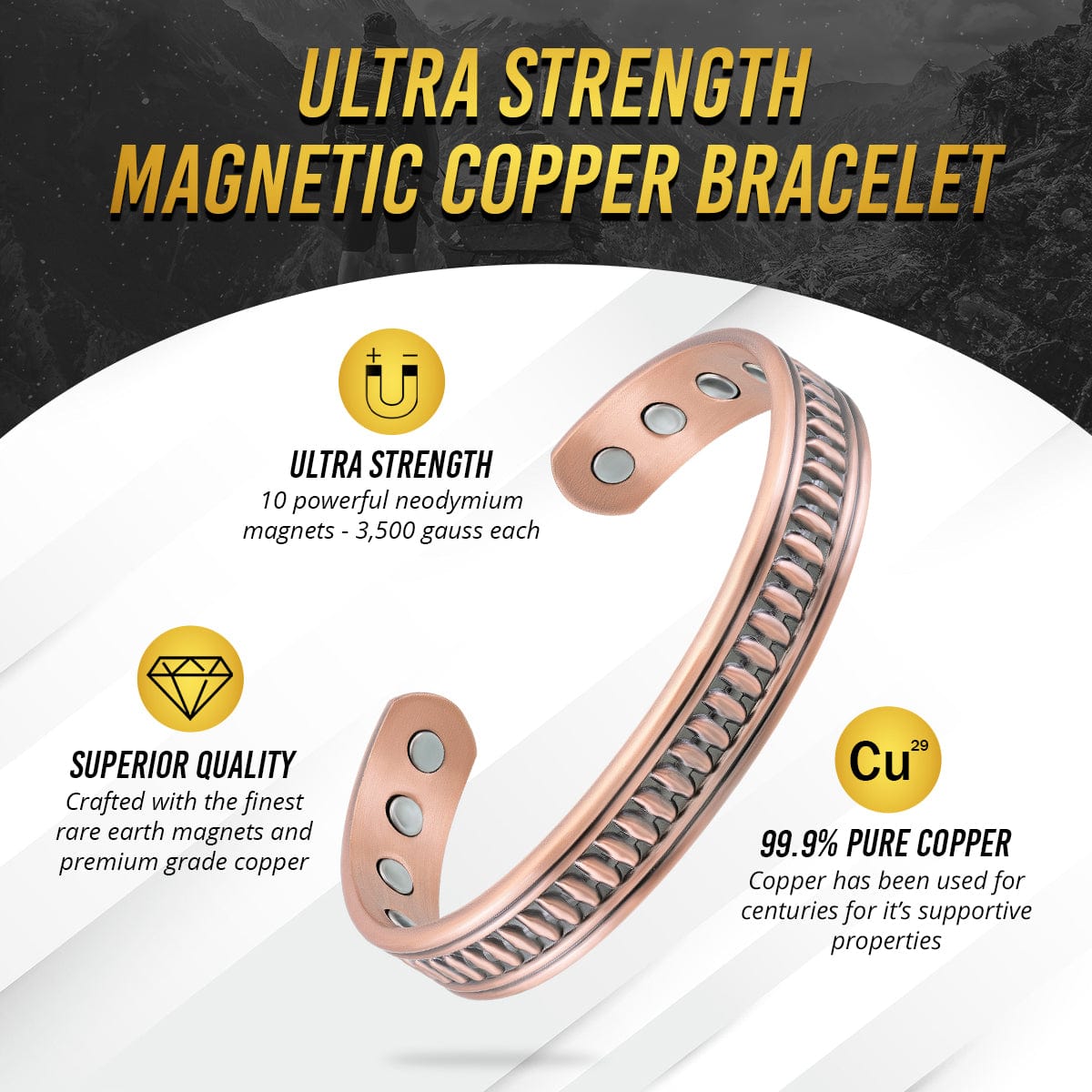 Stamped Native Magnetic Copper Bracelet Cuff for Men