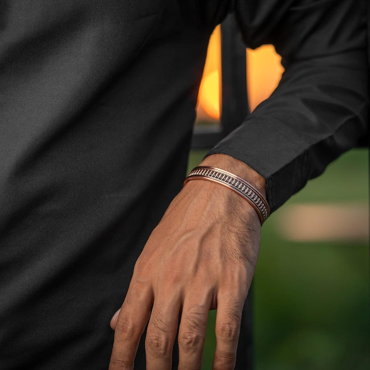 Stamped Native Magnetic Copper Bracelet Cuff for Men