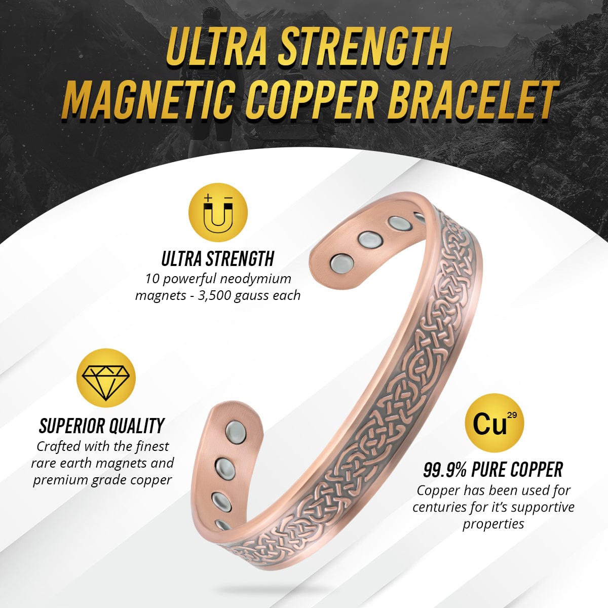 Stamped Shielded Knot Magnetic Copper Bracelet Cuff for Men