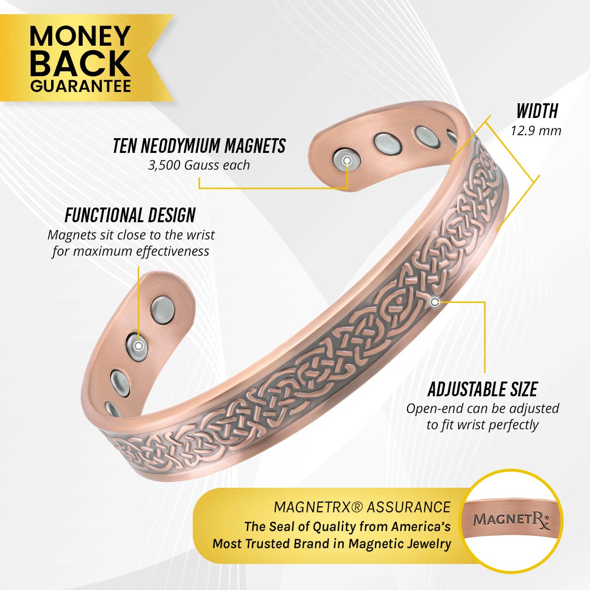 Stamped Shielded Knot Magnetic Copper Bracelet Cuff for Men