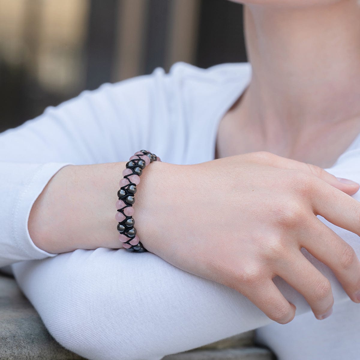 Magnetic Hematite & Rose Quartz Beaded Bracelet for Women
