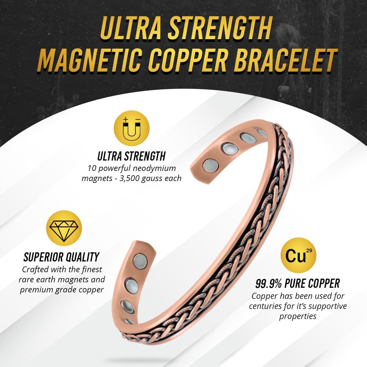 Woven Inlay Copper Magnetic Therapy Bracelet Bangle for Men & Women
