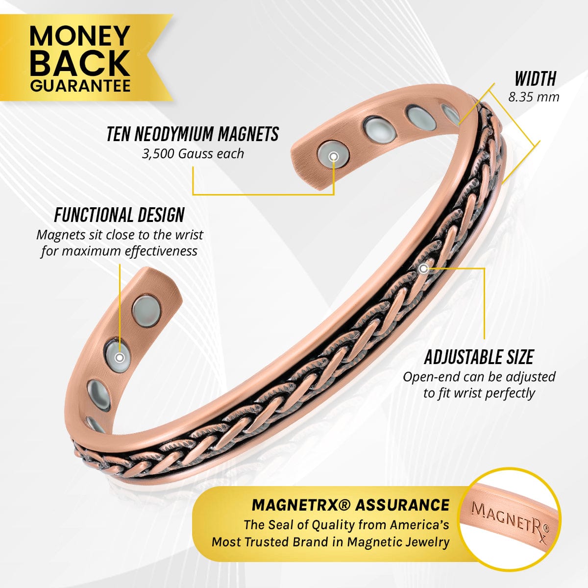 Woven Inlay Copper Magnetic Therapy Bracelet Bangle for Men & Women