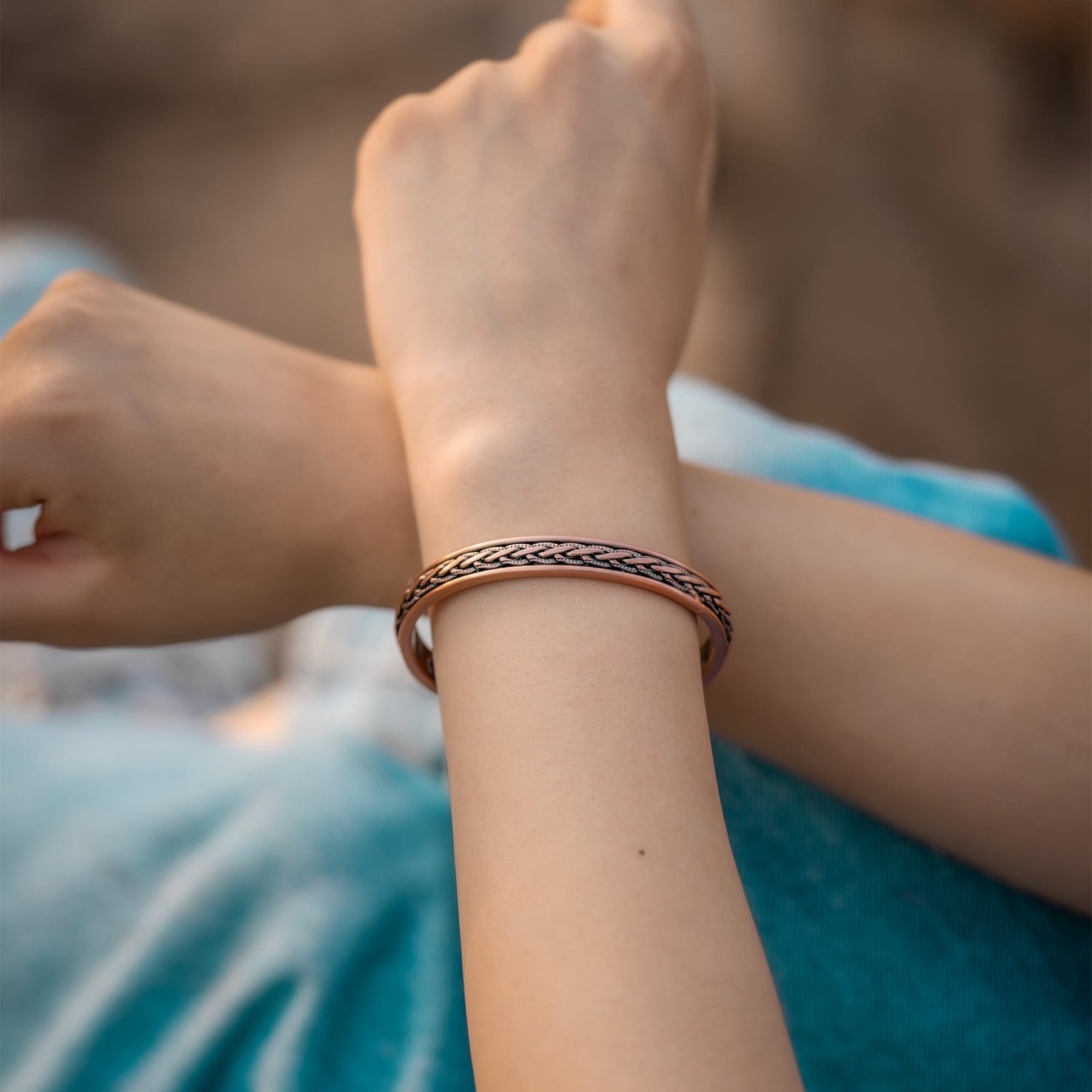 Woven Inlay Copper Magnetic Therapy Bracelet Bangle for Men & Women