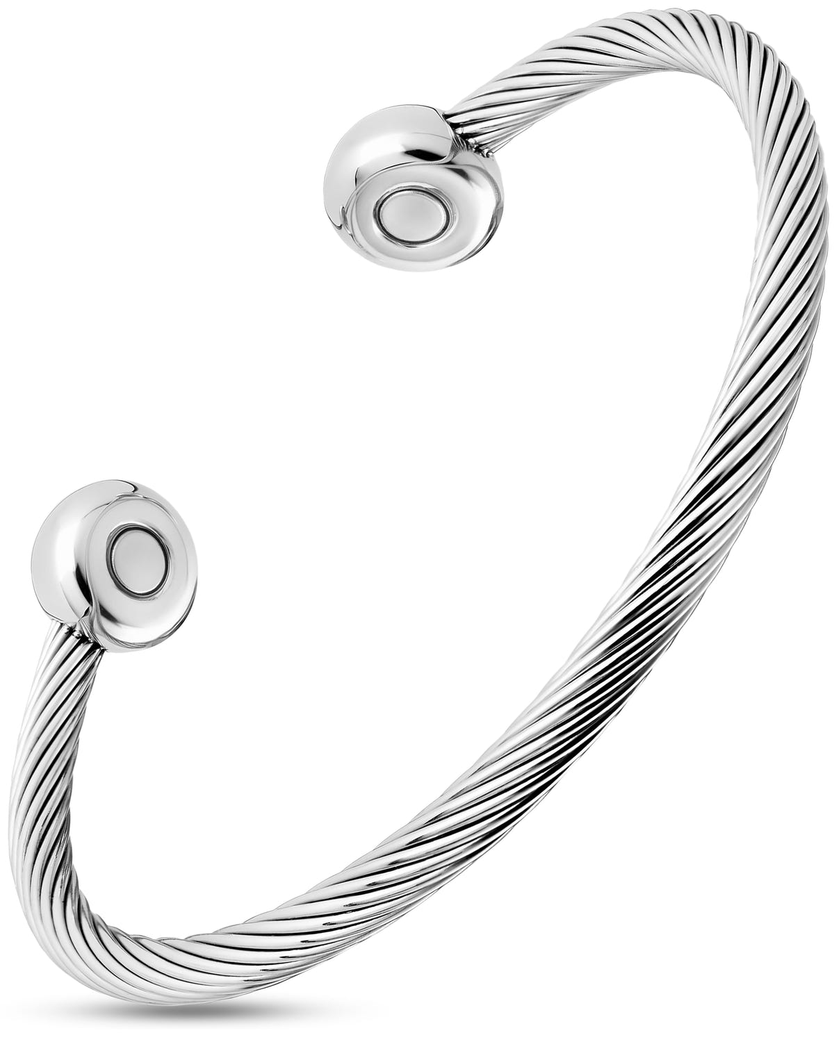 Twisted Cable Magnetic Bracelet Cuff (Silver)