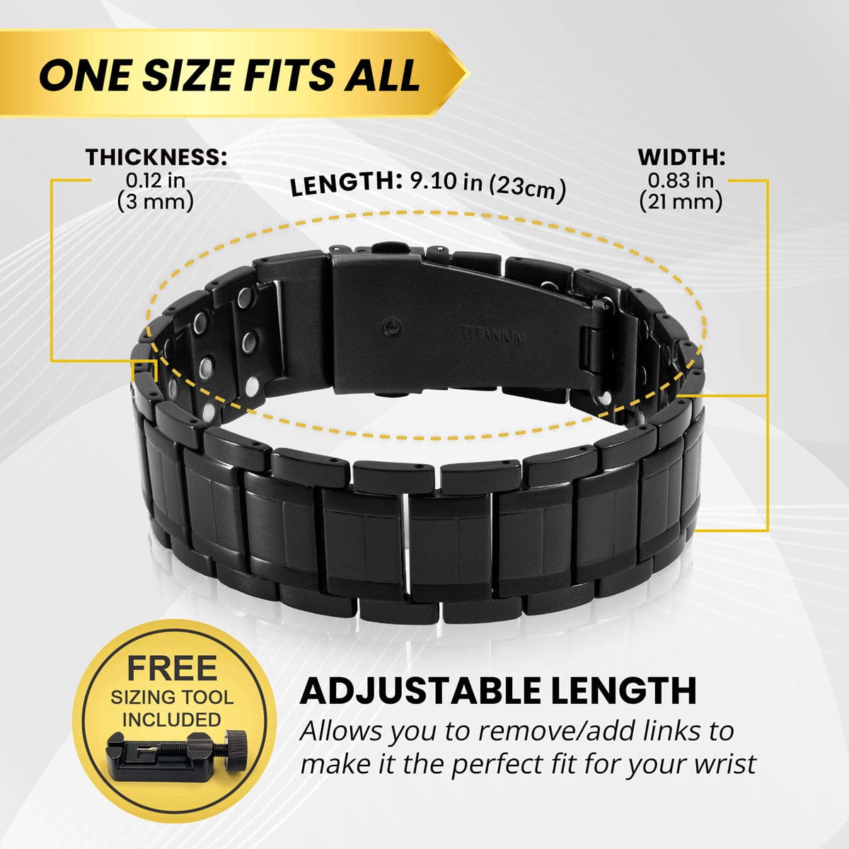 3x Strength Titanium Magnetic Bracelet for Men (Black)