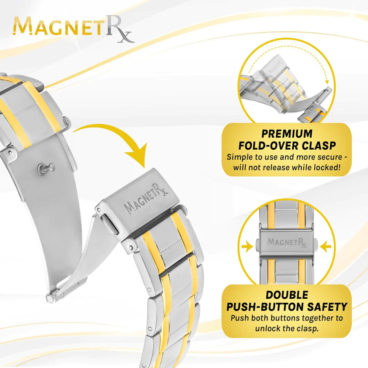 3x Strength Titanium Magnetic Bracelet for Men (Silver & Gold)