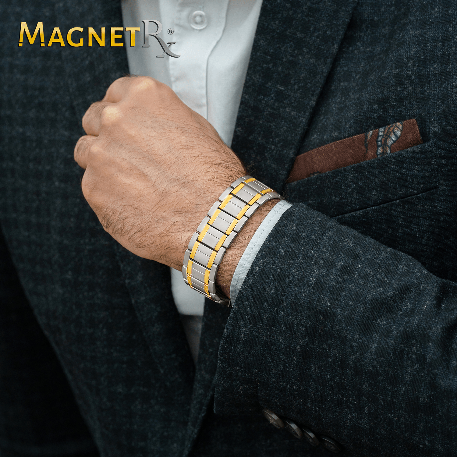 3x Strength Titanium Magnetic Bracelet for Men (Silver & Gold)