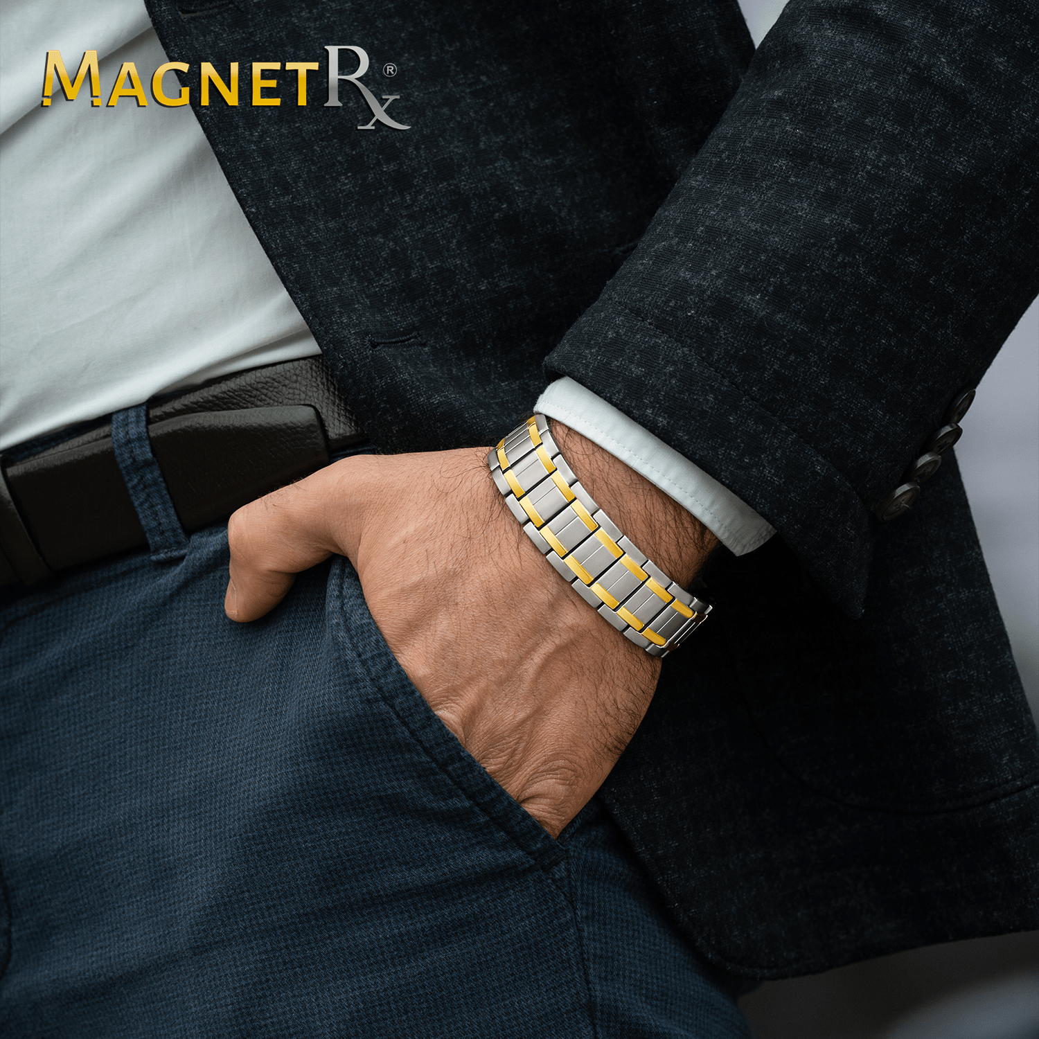3x Strength Titanium Magnetic Bracelet for Men (Silver & Gold)