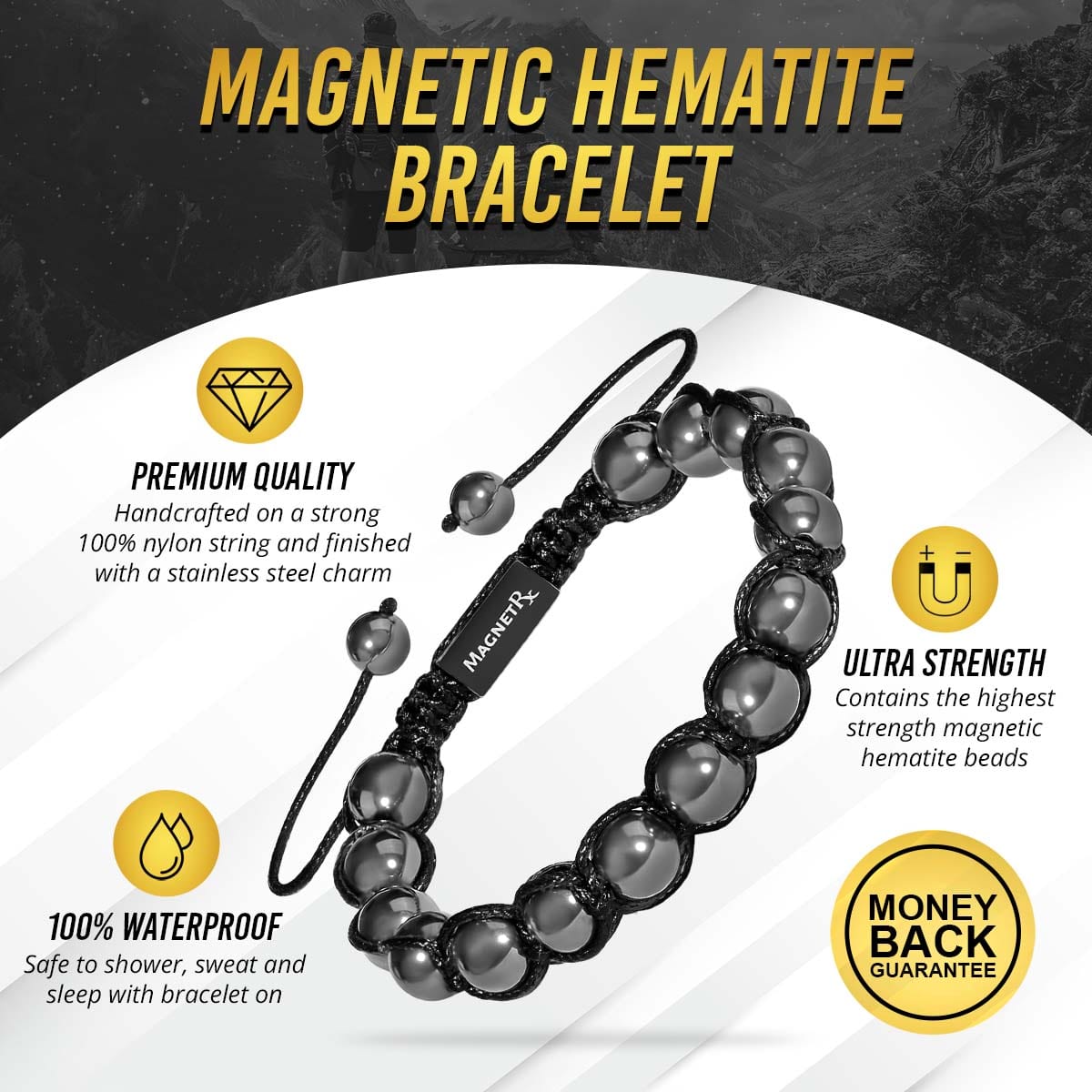 High Power Magnetic Hematite Bracelet Bali Style