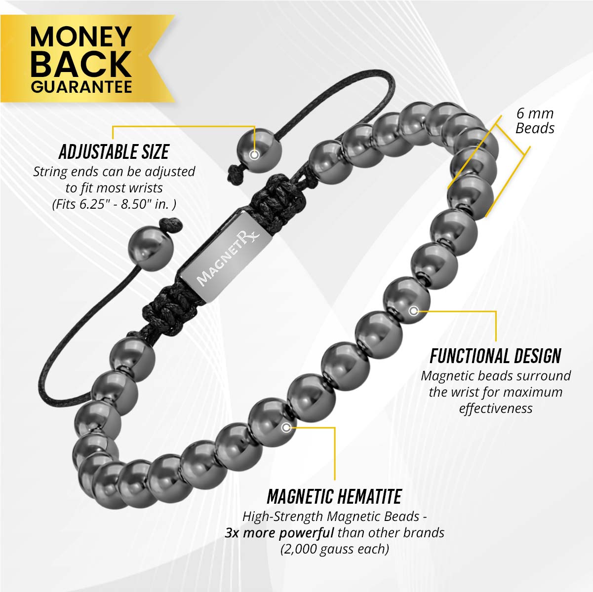 High Power Magnetic Hematite Bracelet Classic 6mm Bead