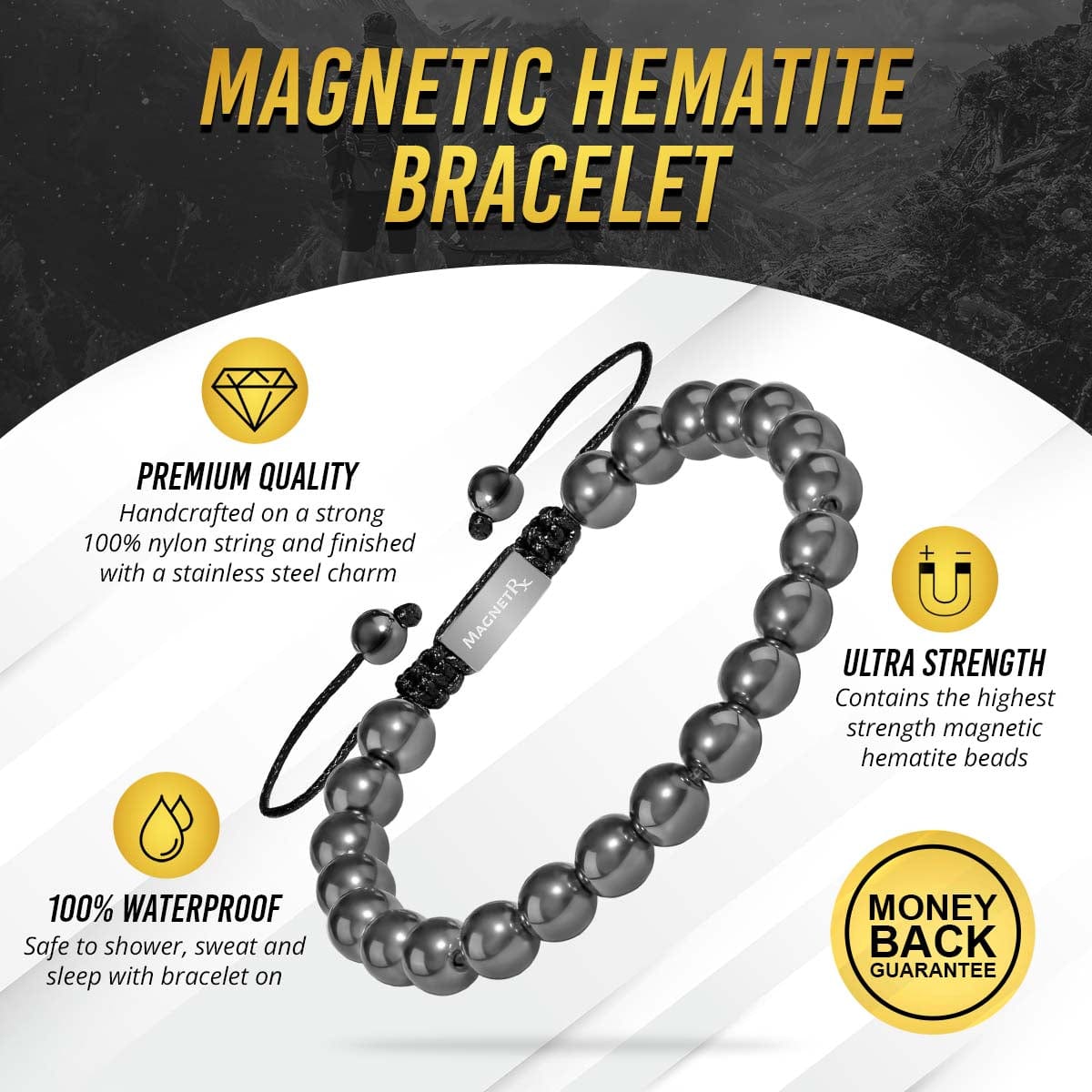 High Power Magnetic Hematite Bracelet Classic 8mm Bead